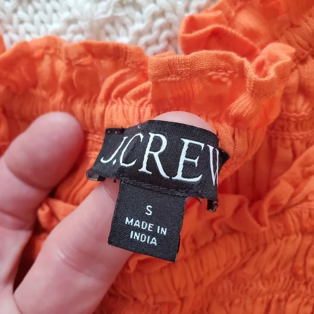 🦋 J.CREW 🦋 Puff-Sleeve Dot Textured Voile Smocked Top - [Small, Orange]